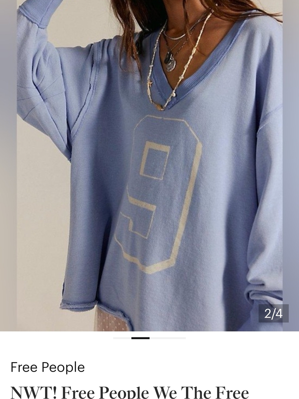 Free People Powder Blue VENICE V NECK SWEATSHIRT SIZE MED